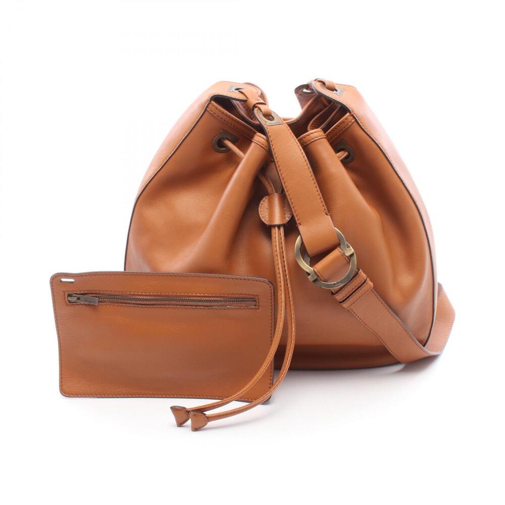 Salvatore Ferragamo Gancini Drawstring Leather Shoulder Bag Brown